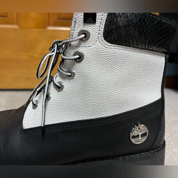 Timberland Men's Premium 6" Black Boots Social Scene black white leather size 11 - Picture 13 of 13